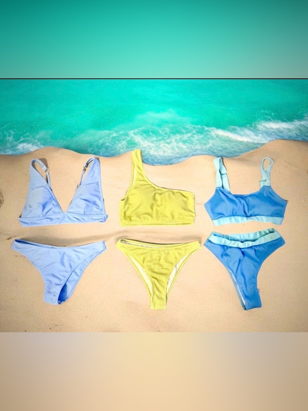 Summer swim bundle: 3 pairs of SHEIN Blue & Green bikini sets M
